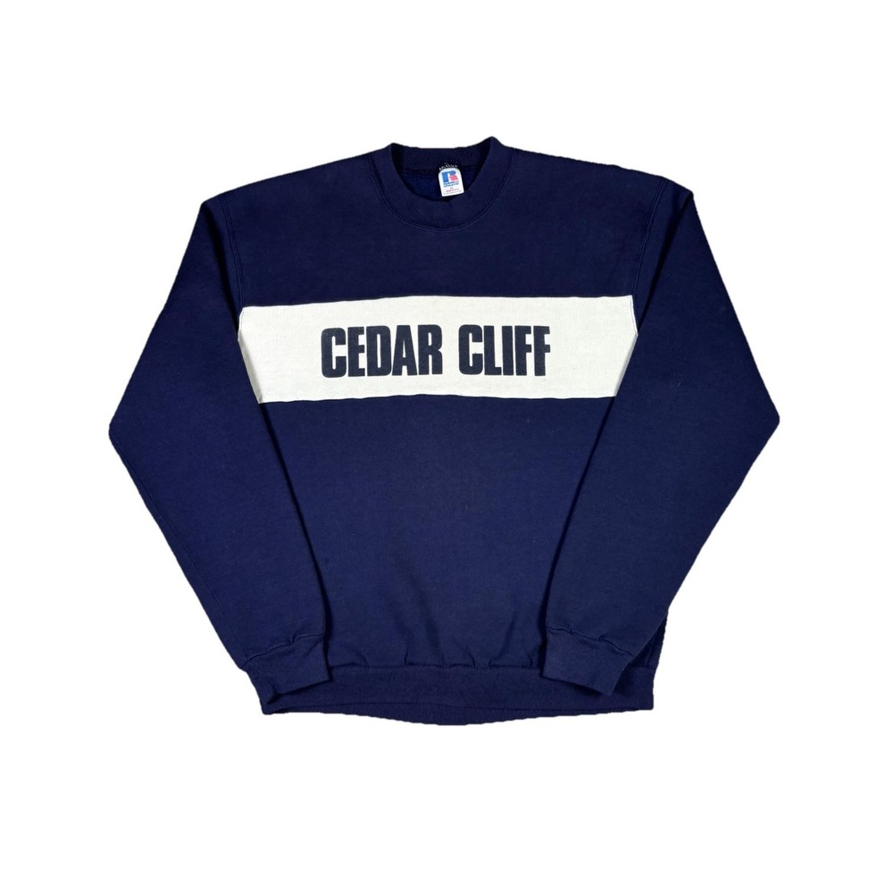 Vintage Russell Athletic Cedar Cliff Sweatshirt 80s Two Tone Navy XL USA